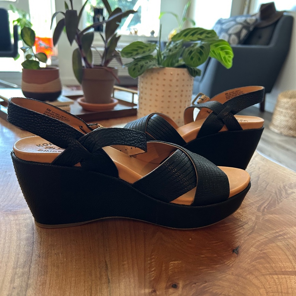 Kork-ease Black Leather Platform Sandals